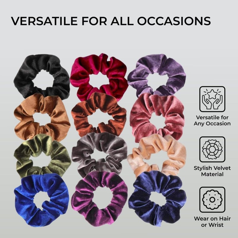 H&S Velvet Hair Scrunchies & Bobbles 12pcs â€“ Elastic Ties & Ponytail Holders for Women, Girls & Thick Hair - Velvet Scrunchy - Image 3